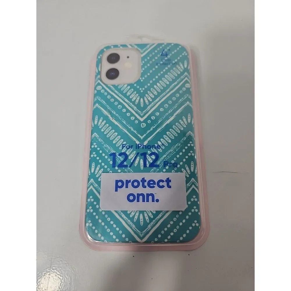 onn. iPhone Phone Case 12 / 12 Pro Durable Gel Aztec Print Cellphone Protector